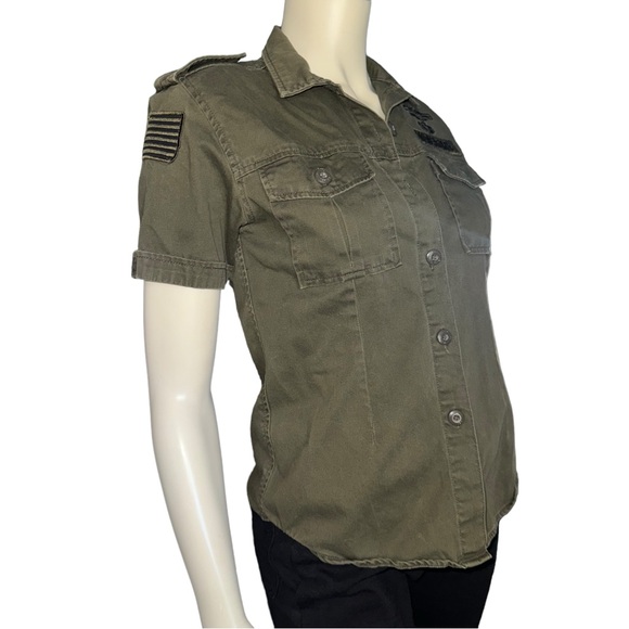 Free Base Vintage Green Olive Short Sleeve US ARMY Blouse Size L - Picture 6 of 16